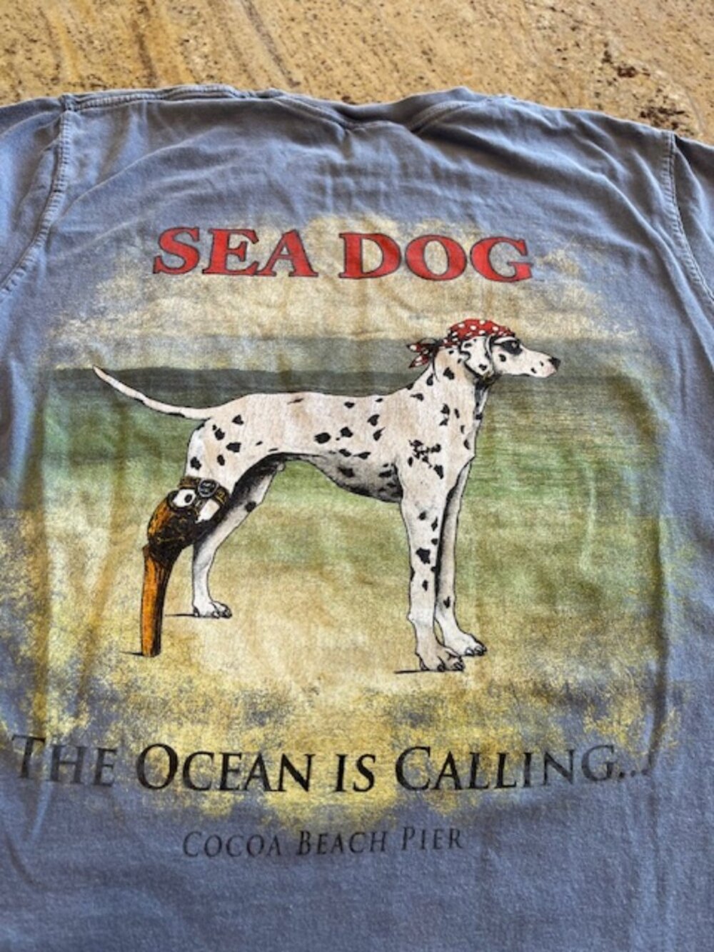 Sea Dog Comfort Colors Blue Pirate Dalmatian Graphic T-Shirt Adult S Cocoa Beach